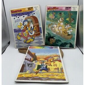 Vintage DISNEY Frame Tray Puzzles Donald Duck Daisy Pinnochio Lot of 3 Preowned